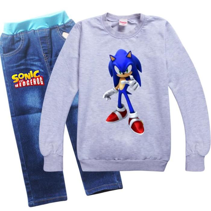 Sonic The Hedgehog Print Girls Boys Pullover Hoodie And Jeans Outfits