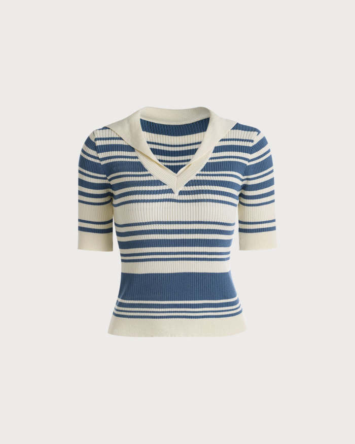 The Collared Striped Short Sleeve Knit Top