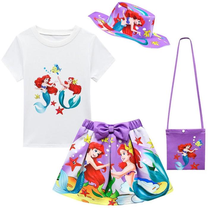 The Little Mermaid Ariel Girls Summer T Shirt N Skirt Suit Set Costume