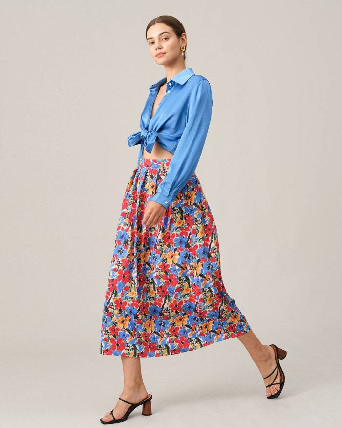 The Pleated Floral Midi Skirt