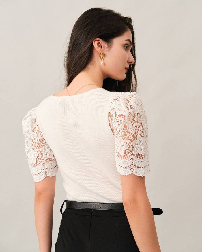 The Lace Puff Sleeve Knit Top