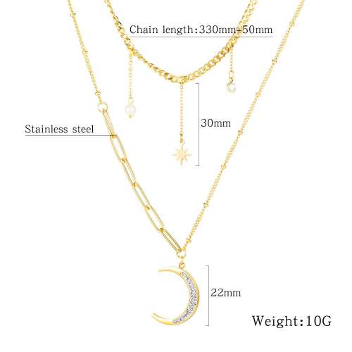 Multi-Layer Chain Necklace Crystal Moon Gold Star Drop