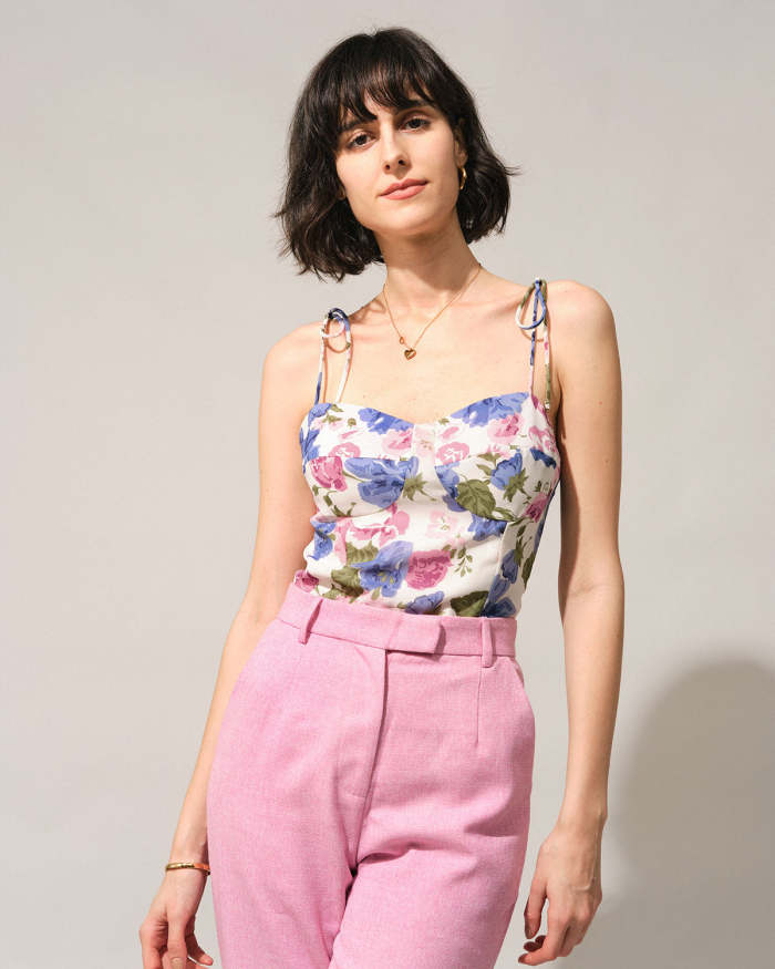The Sweetheart Neck Tie Shoulder Floral Cami Top