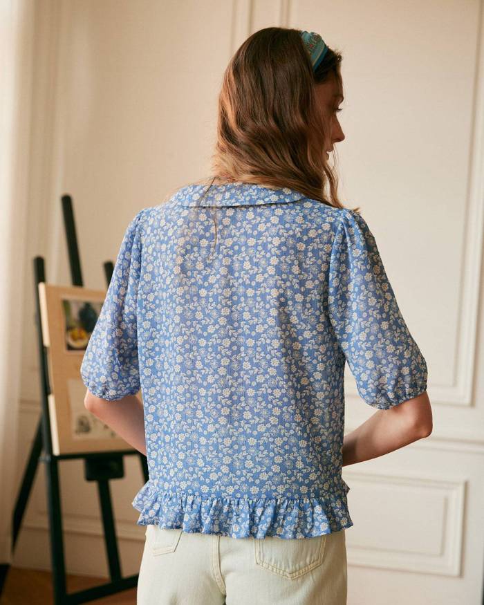 The Tie Neck Puff Sleeve Floral Blouse
