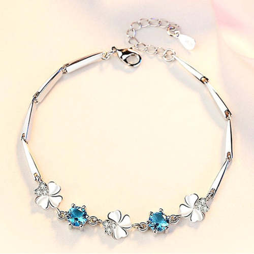 Femme White Gold Silver Color Clover Crystal Jewelry Bracelet