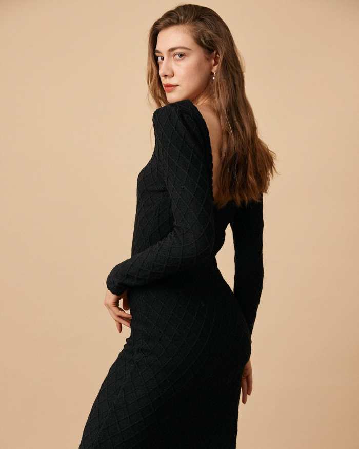 The Black Round Neck Long Sleeve Sweater Dress