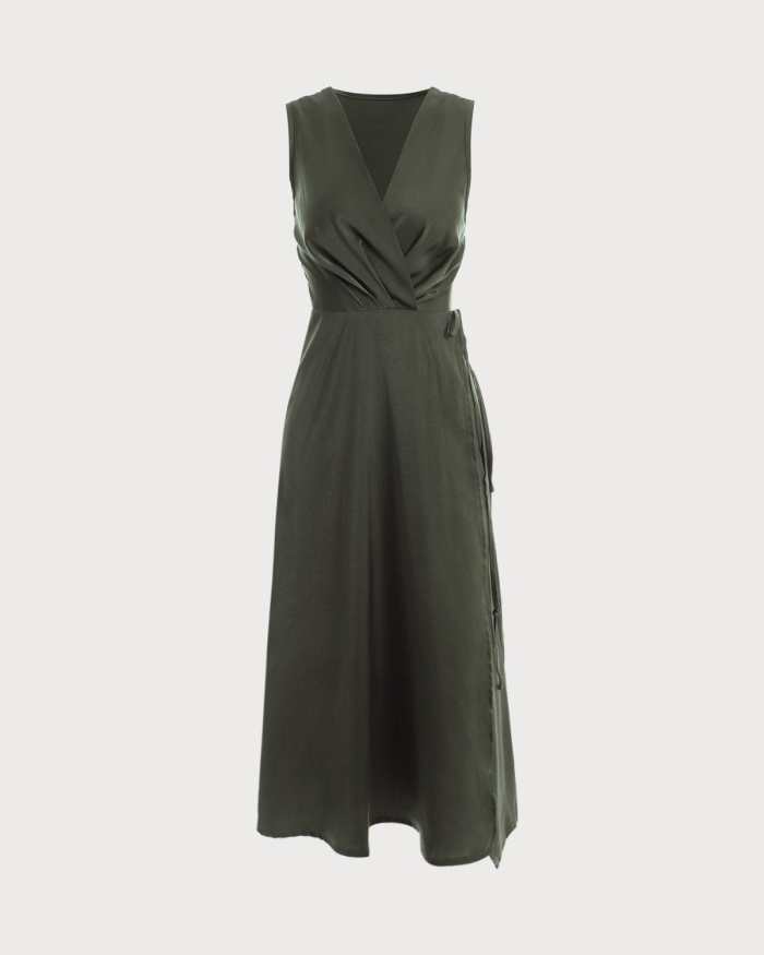 The Solid Sleeveless Wrap Midi Dress