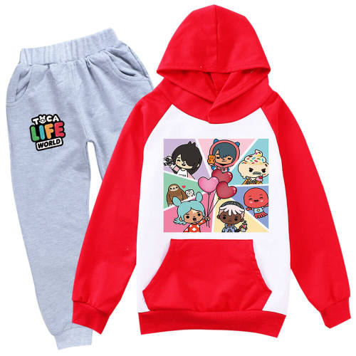 Boys Girls Toca Life Funny World Print Hoodie And Sweatpants 2 Sets