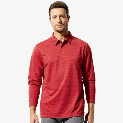 Men Long Sleeve Polo Shirts Striped Quick Dry Golf Shirts