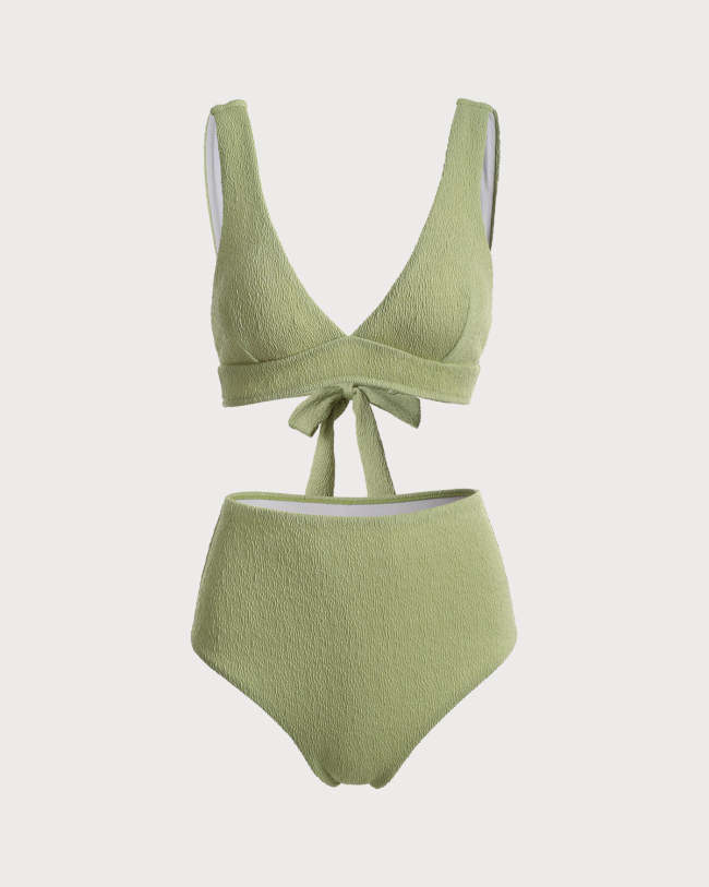 The Green V Neck Backless Bikini Set