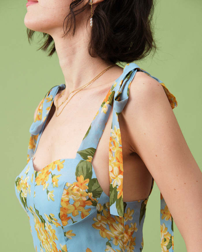 The Tie Shoulder Floral A-Line Mini Dress