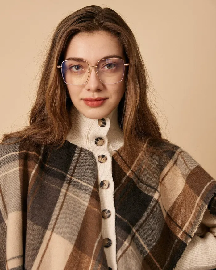 The Single-Breasted Plaid Spliced Polo Sweater