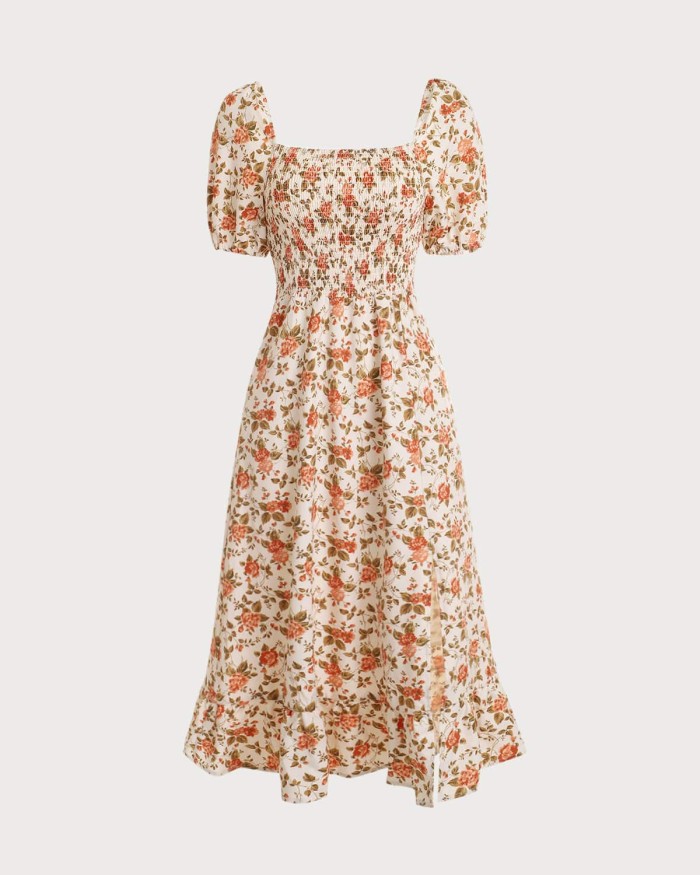The Vintage Smocked Split Floral Dress