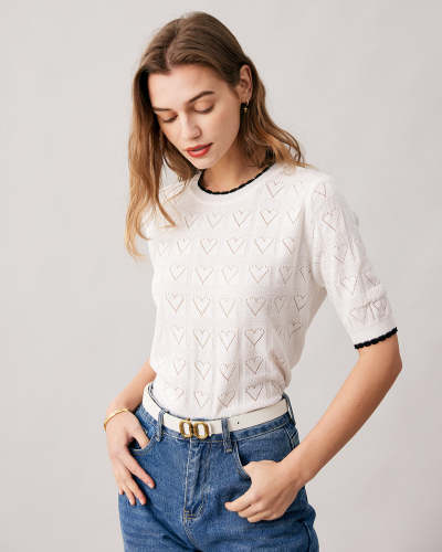 The Round Neck Contrasting Trim Knit Top