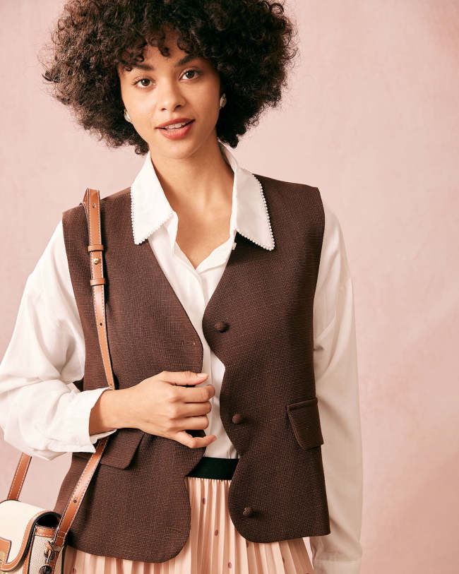 The Coffee V Neck Button Up Vest