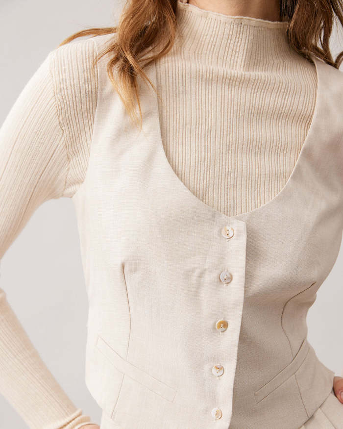 The Apricot Round Neck Button Up Waistcoat