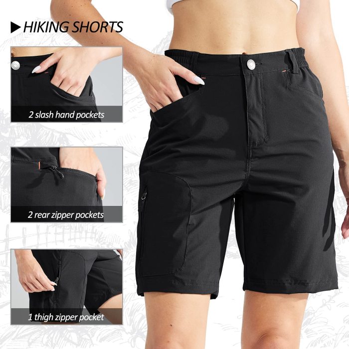 Women Quick Dry Stretchy Hiking Cargo Shorts With 5 Pockets
