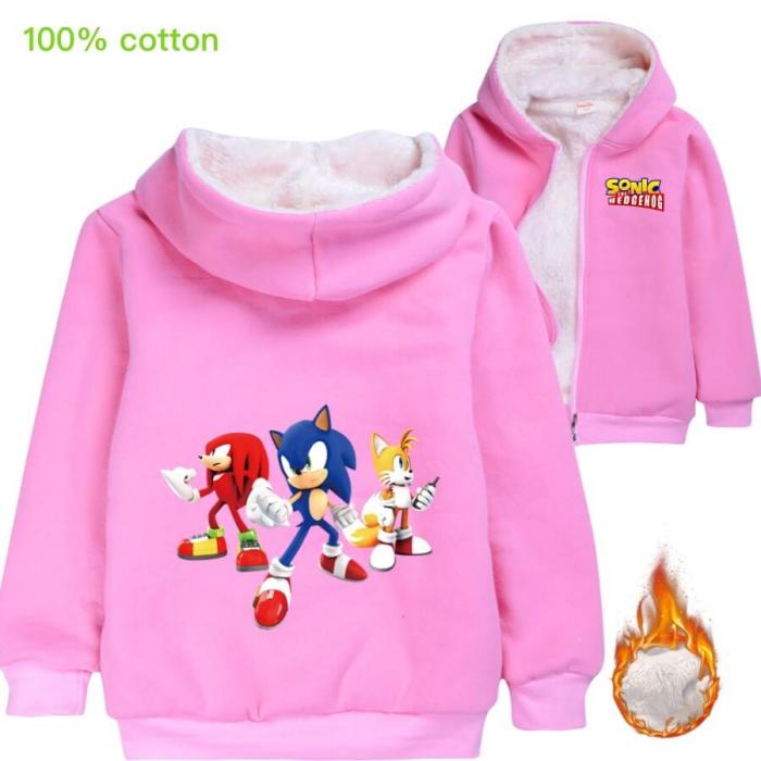 Sonic Mania Print Girls Boys Zip Up Fleece Lined Hooded Cotton Jacket
