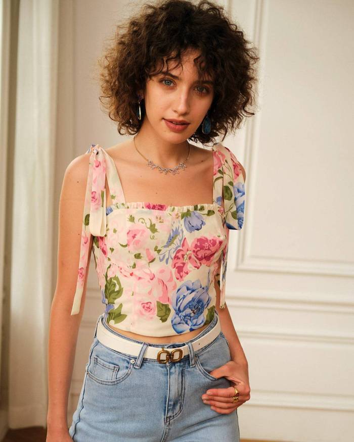 The Tie Strap Floral Crop Cami Top