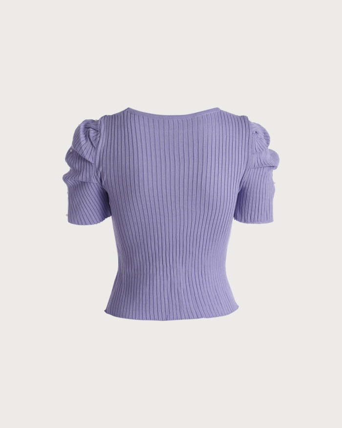 The Purple Square Neck Short Sleeve Knit Top