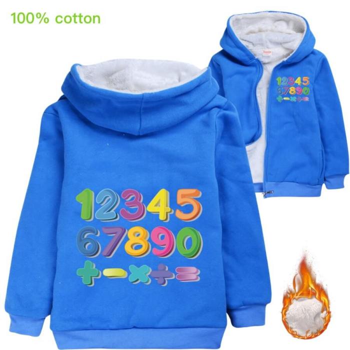 90 Figures Print Girls Boys Fleece Lined Cotton Zip Up Hoodie