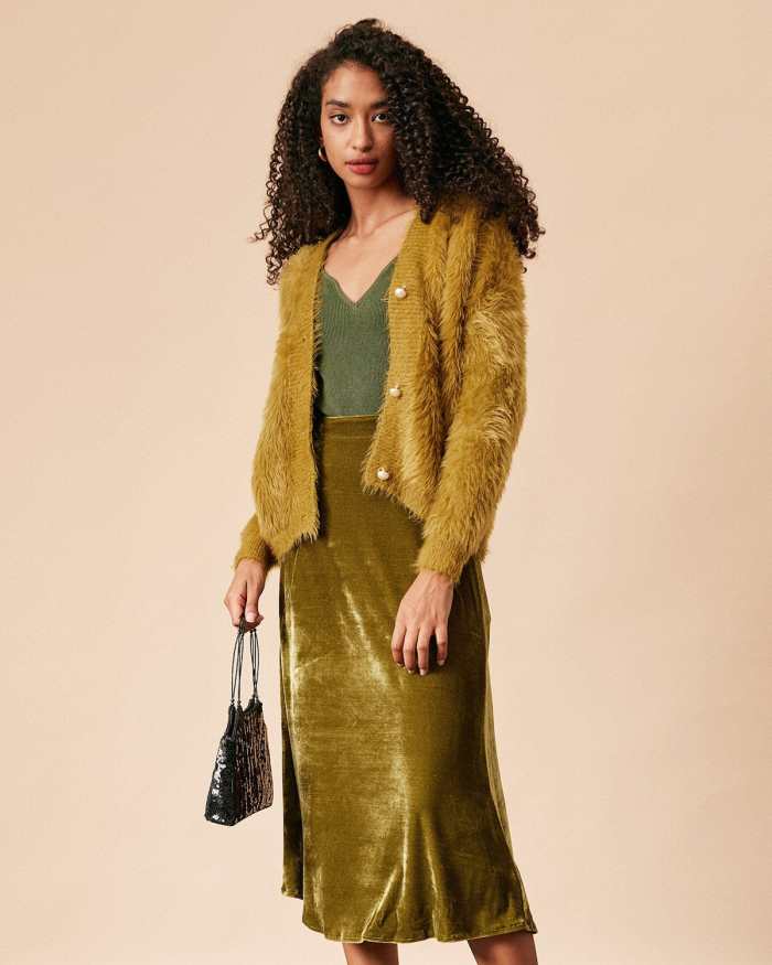 The Solid High Waisted Velvet Skirt