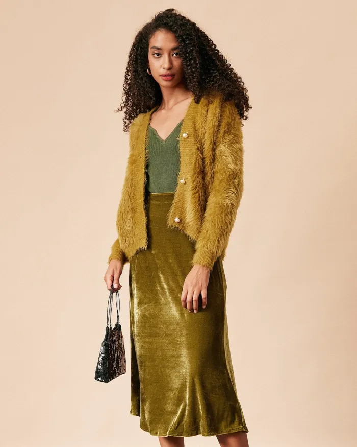 The Solid High Waisted Velvet Skirt