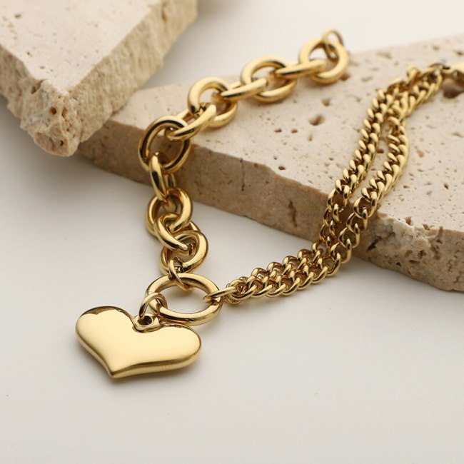 14K Gold Plated Love Heart Stainless Steel Chain Bracelet