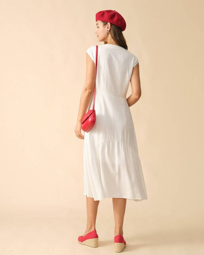 The Solid Color Lapel Midi Dress
