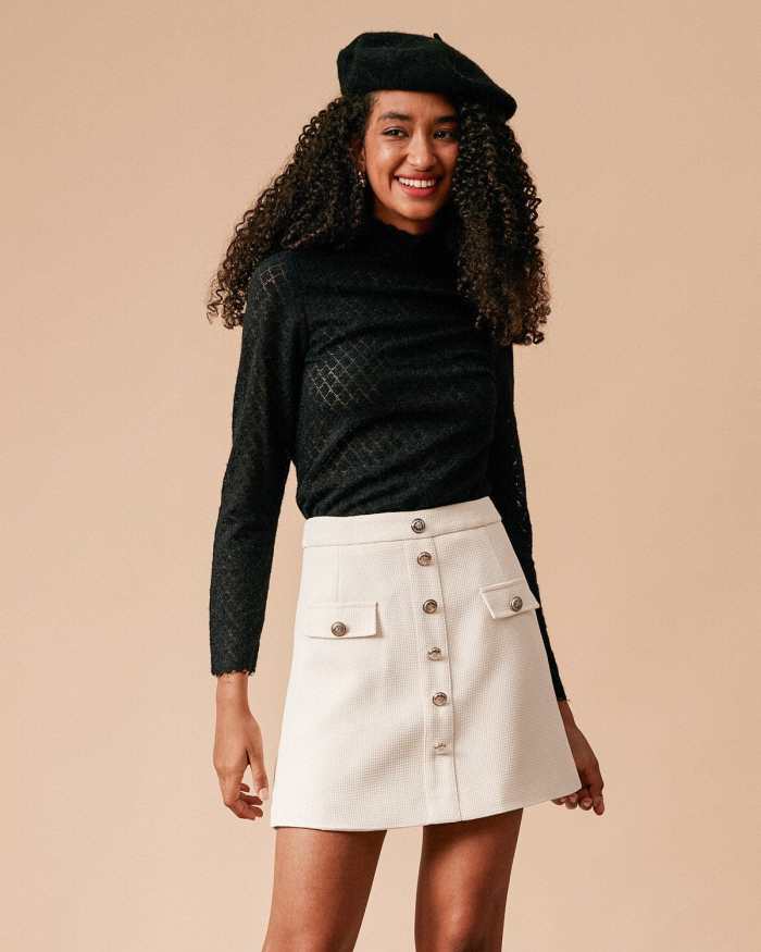 The High Waisted Single-Breasted Tweed Skirt