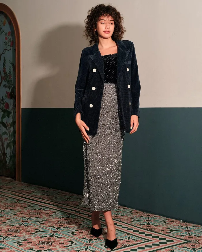 The Solid Retro Collared Corduroy Blazer