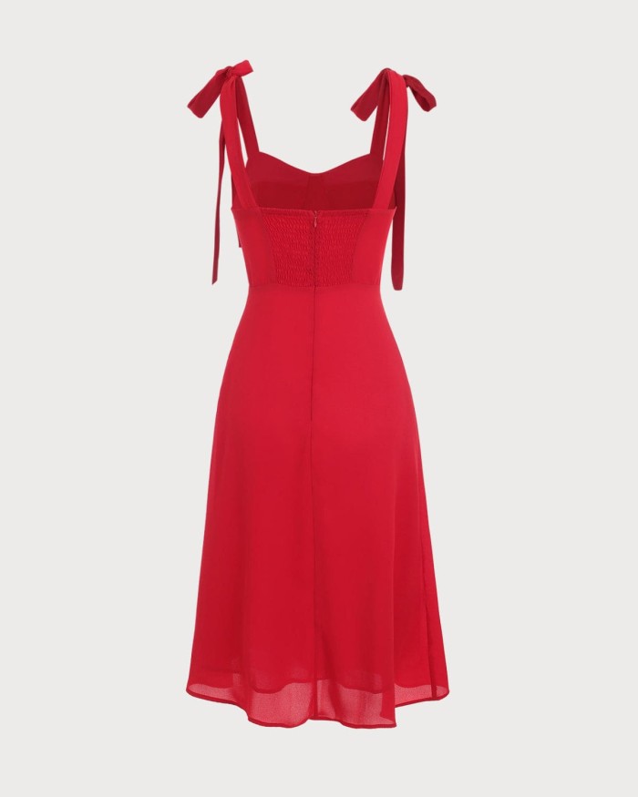 The Red Tie Strap Midi Dress