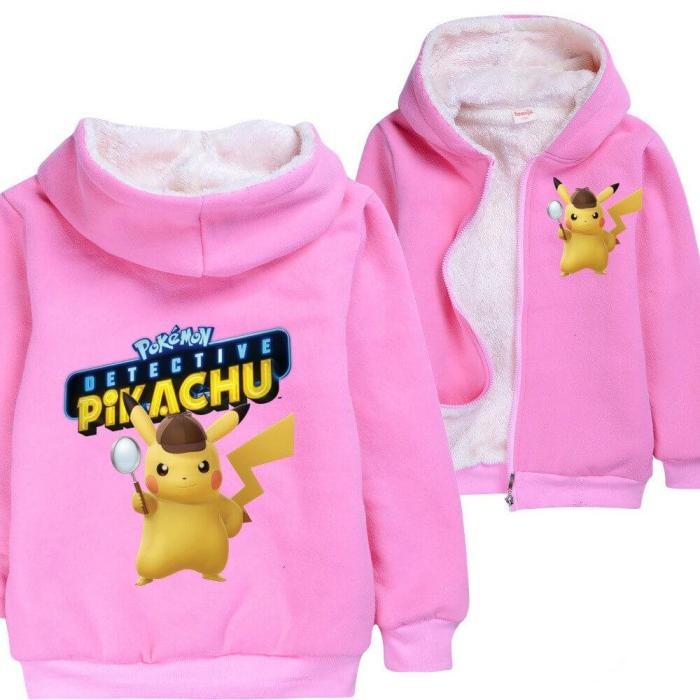 Pokemon Go Detective Pikachu Girls Fleece Lined Cotton Zipper Hoodie