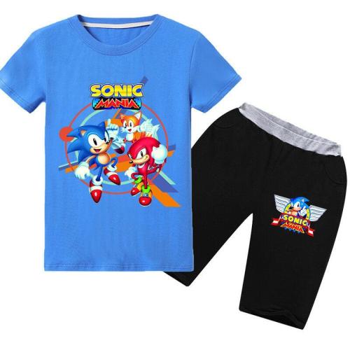 Sonic Mania Print Boys Girls Cotton T Shirt Shorts Outfits Multicolor