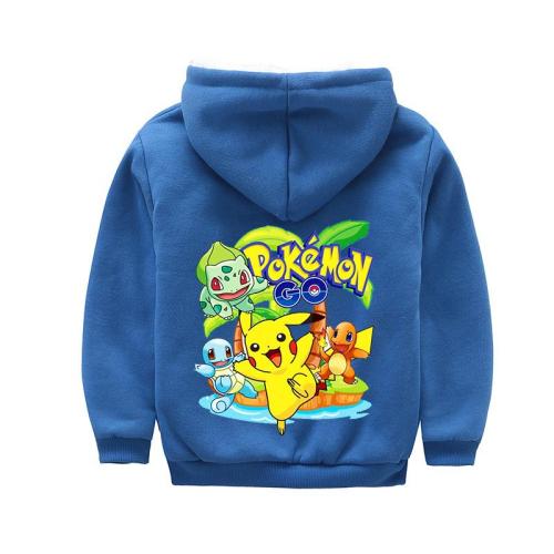 Pokemon Go Pikachu Print Boys Zip Up Fleece Lined Winter Cotton Hoodie