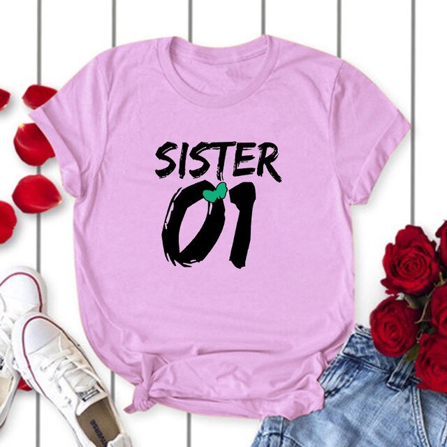 Number 01 02 Print Best Friend T-Shirt