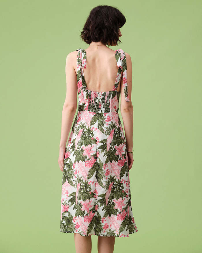 The Tie Shoulder Side Slit Floral Midi Dress