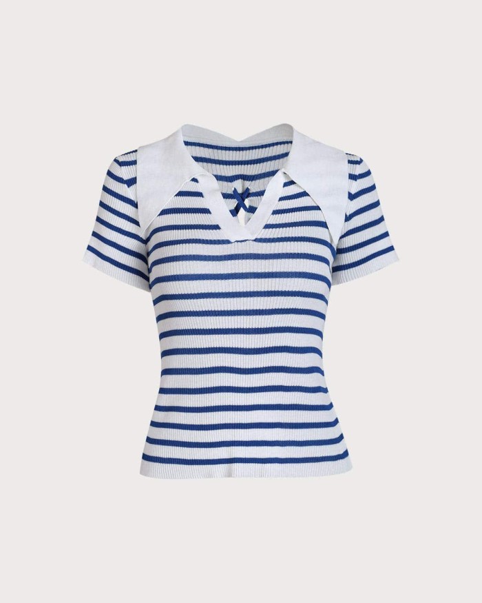 The V Neck Stripe Knit Tee