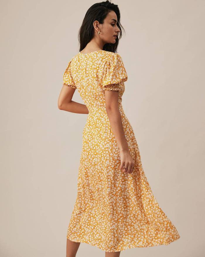 The Short Sleeve Side Slit Floral Dress