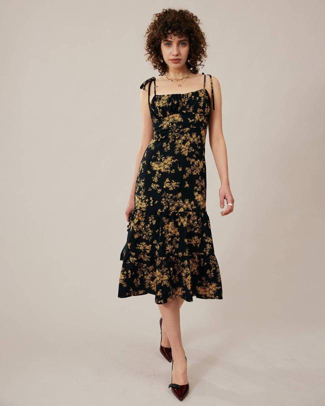 The Tie Strap Pleated Floral Dress