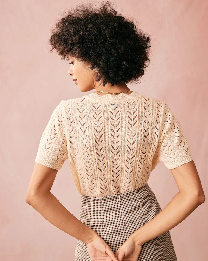 The Apricot V Neck Pointelle Knit Tee