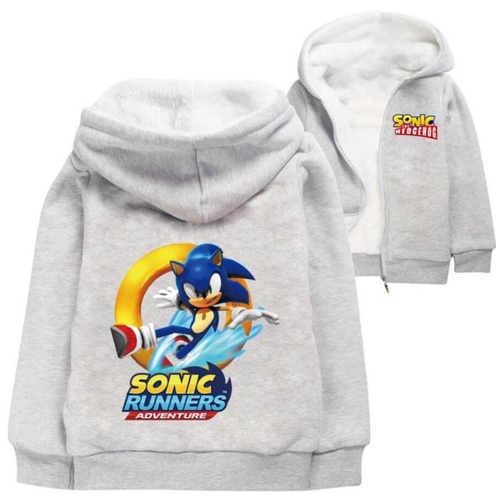 Girls Boys Sonic Runners Adventure Print Cotton Zip Up Lined Hoodie