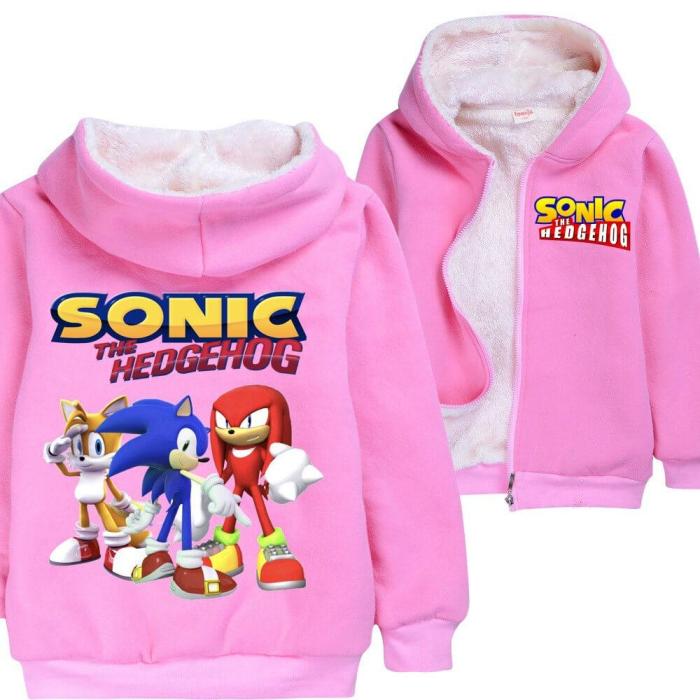 Sonic The Hedgehog Girls Pink Fleece Lined Cotton Winter Zipper Hoodie