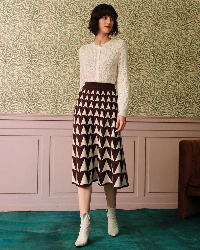 The Geometric Pattern High Waisted Midi Skirt