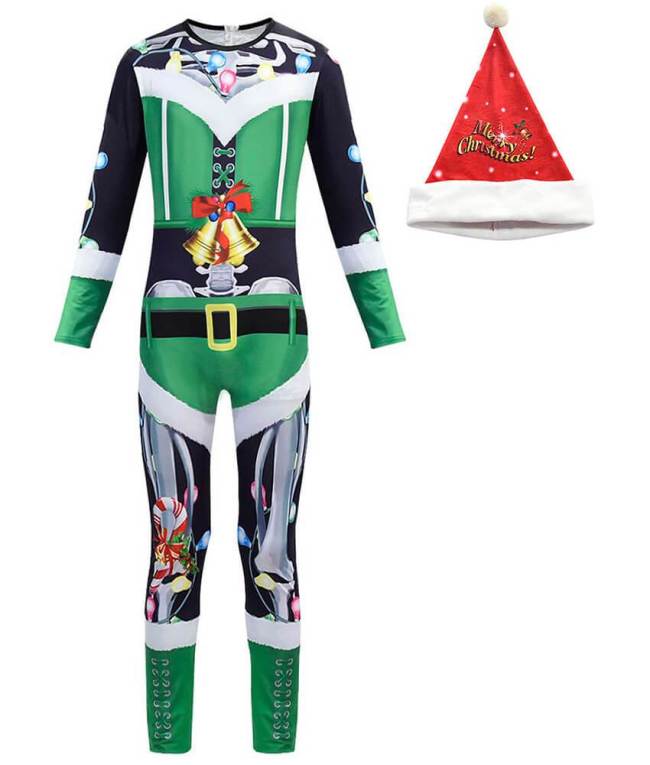 4-12 Years Boys Girls Christmas Elf Santas Helper Skeleton Costume