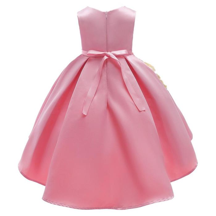 Flower Girls Pink Sleeveless Bow Tie Back Birthday Party Gown Dress