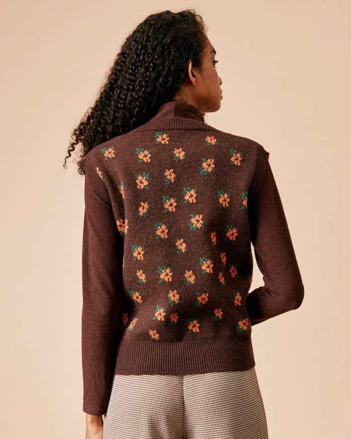 The V Neck Ribbed Floral Sweater Vest
