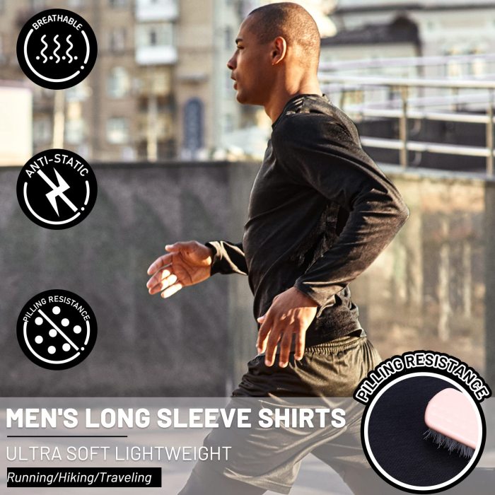 Men Long Sleeve Tee Shirts Athletic-Super Soft Crew Neck T-Shirts