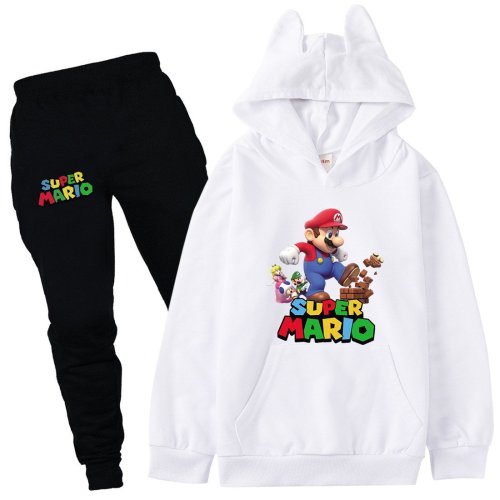 Super Mario Print Girls Boys Cotton Sweatshirt And Pants Set Tracksuit