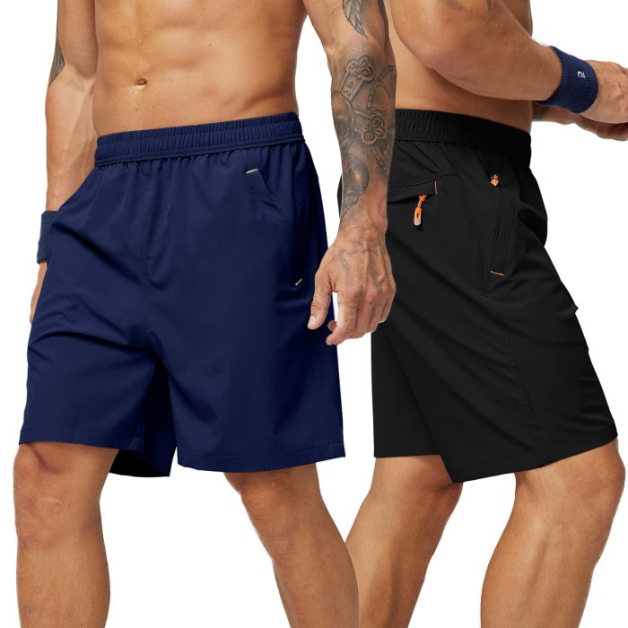 Men Quick Dry Running Shorts With Zipper Pocket 7 Inch